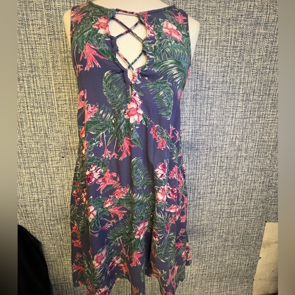 Roxy Navy Floral Midi Dress with Pink & Green Print